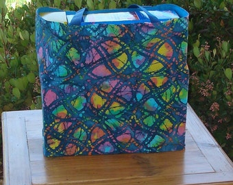 Teal Batik Multicolored Dream Catcher Design Reusable Shopping Tote Bag