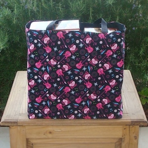 Rocker Guitar Girl Pink and Black Reusable Shopping Tote Bag
