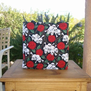 Skulls and Roses Reusable Shopping Tote Bag