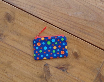 Zippered Credit Card Pouch in a Multicolored Dots on Royal Blue Print