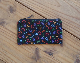 Zippered Coin Purse in an ABC, 123 Print - Checkbook Sized