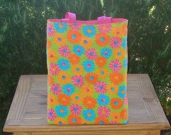 Crazy Daisy in Pink Reversible Girl's Tote Bag