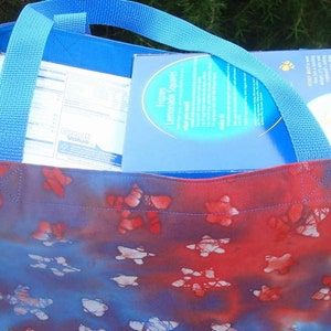 Red White and Blue Star Batik Print Reusable Shopping Tote Bag image 3