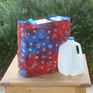 Red White and Blue Star Batik Print Reusable Shopping Tote Bag image 4