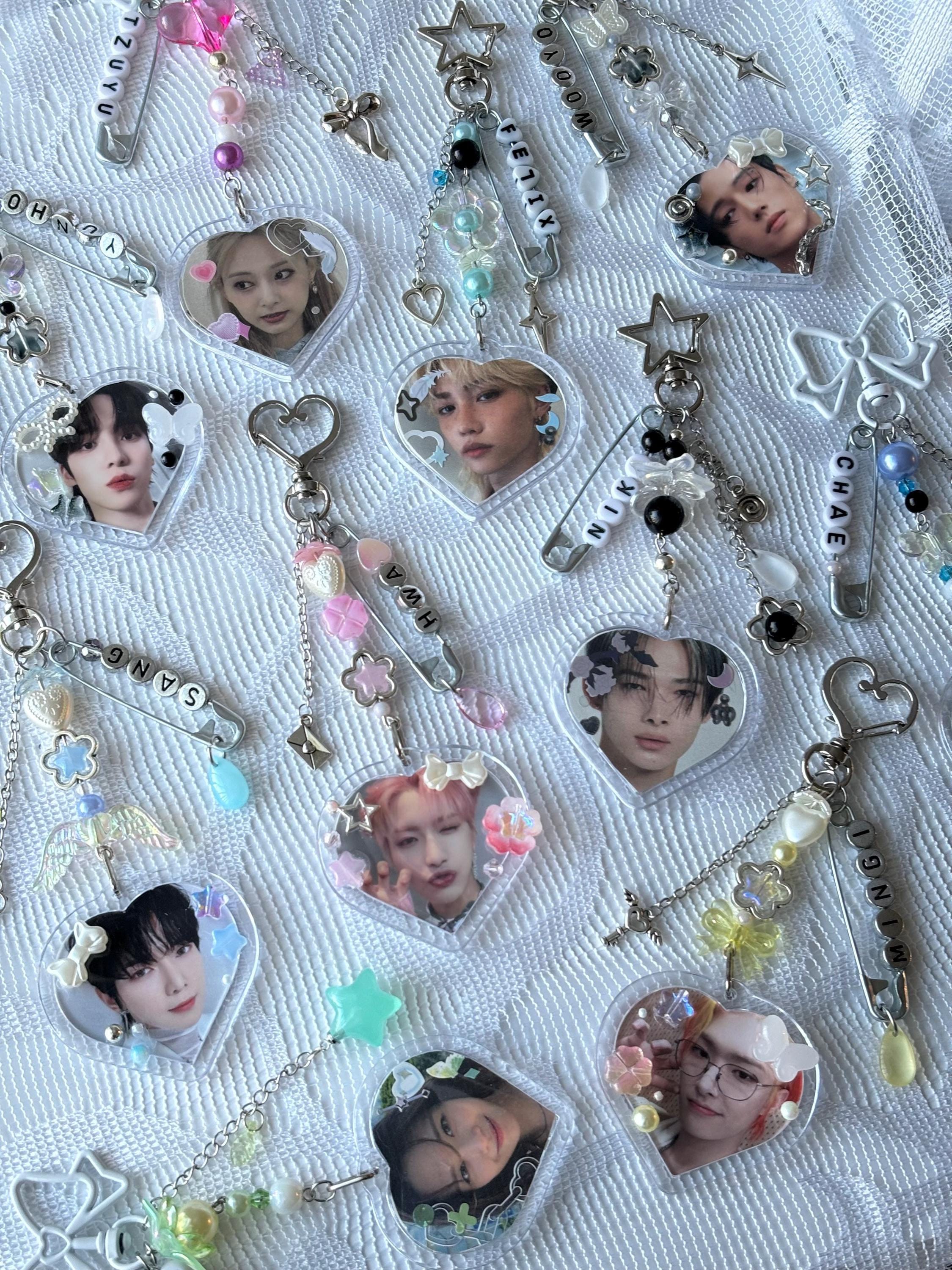 Idol Keychains Custom Photo Heart Keychains | Beaded Kpop Idol Anime or Game Character ...