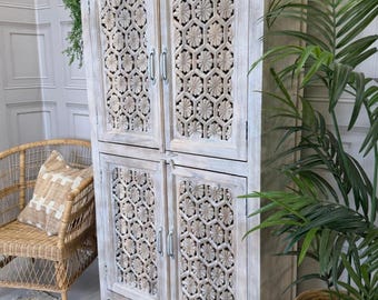 Armario de madera de mango tallado a mano – Armario floral de 4 puertas