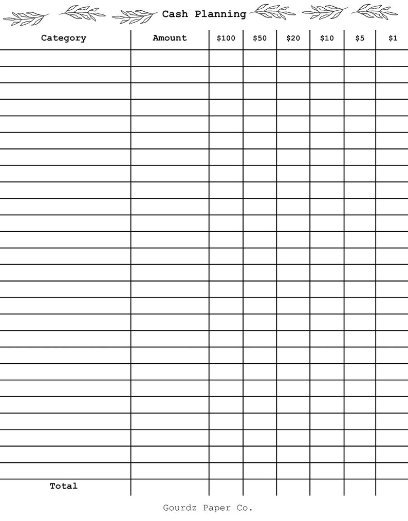 Printable Cash Planning Sheet (8.5 X 11) - Etsy