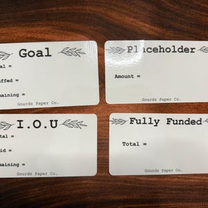 Tarjetas de seguimiento (marcador de posición, financiación completa, objetivo y pagaré)