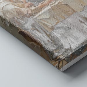 May include: Abstract art canvas print with a textured surface. The artwork features a palette of neutral colors, including shades of brown, beige, and gray, with visible brushstrokes. The canvas is stretched over a wooden frame, creating a modern aesthetic.