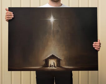 Minimalist Nativity Scene Art Print: Star of Bethlehem Canvas