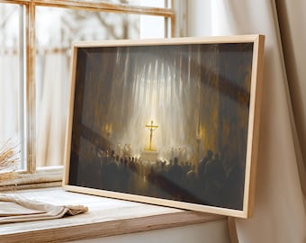 Catholic Mass Print | Gothic Cathedral, Christ Crucifix Wall Art