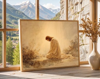 Jesus Praying in the Garden | Christian Watercolor Wall Art | Prayer of Christ Print