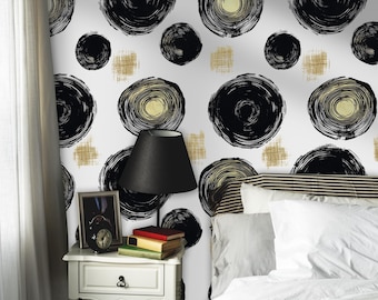 Abstract Black and Gold Wallpaper: Geometric Mural, Peel and Stick Canvas