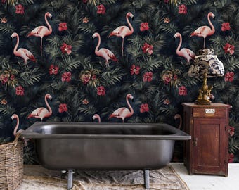 Flamingo Tropical Flower Wallpaper: Bold Peel and Stick Mural