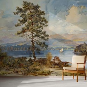 Nature Landscape Peel and Stick Wallpaper: Removable Canvas Texture