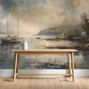 海岸の灯台をはがして貼る壁紙：航海船の壁画