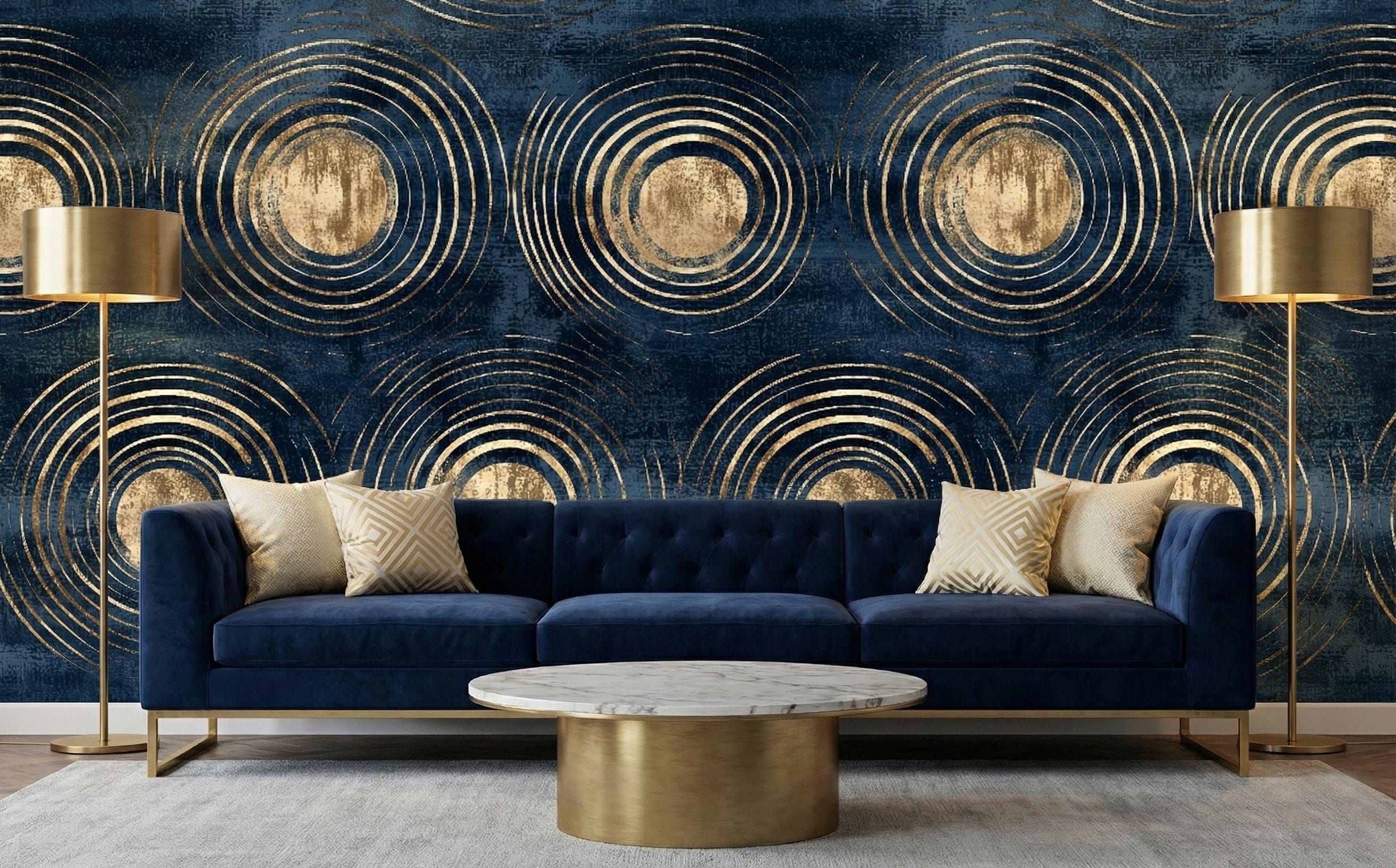 Navy Blue and Gold Art Deco Wallpaper, Geometric Peel and Stick Mural ...
