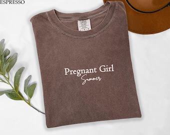 Pregnant Girl Summer Comfort Colors T-Shirt: Pregnancy Reveal Tee