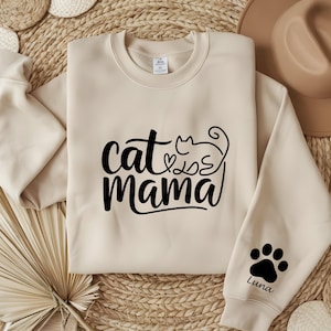 Custom Cat Sweatshirt, Personalized Cat Ears Sweatshirt with Name Custom Cat Mom Sweatshirt, Cat Mom Gift, Custom Cat Sweatshirt
