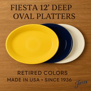 FIESTAWARE Deep Oval Platter – Retired Shape – 12" x 9" – White, Sunflower, or Cobalt – Discontinued Fiestaware by Homer Laughlin