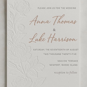 Wedding Invitation, Letterpress Luxury Handmade Invite, Embossed Cotton Paper, Classic Wedding Suite, Timeless Design,Romantic Stationery