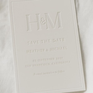 Monogram Letterpress Save the Date: Blind Embossed Cotton Card