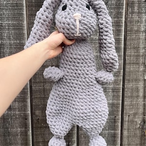 Bunny Snuggler Amigurumi Crocheted Plushie In Gray
