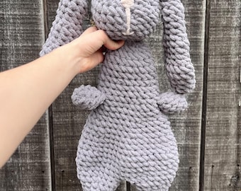 Bunny Snuggler Amigurumi Crocheted Plushie In Gray