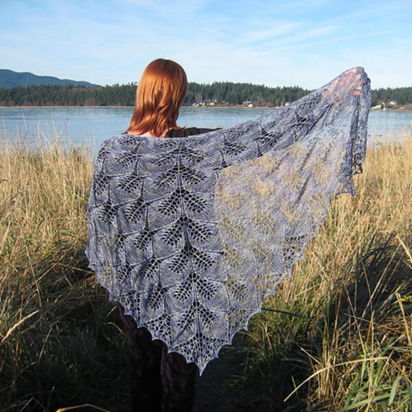 blue lace shawl in bamboo, merino, silk