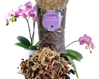 Terreau de rempotage sans sol pour orchidées de qualité supérieure - Extra épais, fort pouvoir drainant, sans tourbe - Contient de l'écorce d'orchidée, du charbon de bois, du LECA, de la sphaigne - 7 L / 7 pintes
