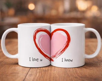 Personalized Couple Mug Set with Names, His and Hers Mugs, I Love You Matching Cups, Valentine’s Day Gift