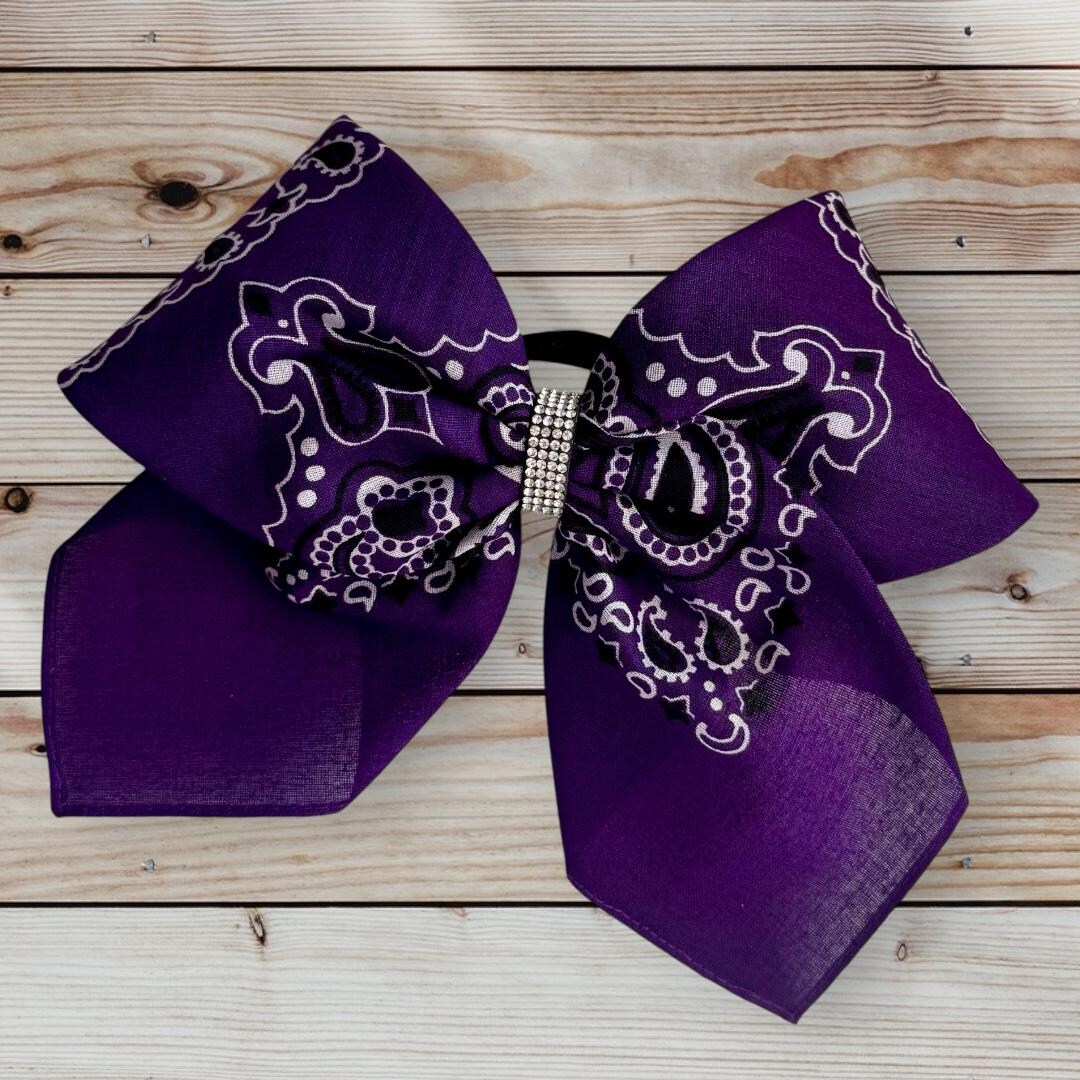 Purple Bandana Cheer Bow Rhinestone Bling Center Black White - Etsy