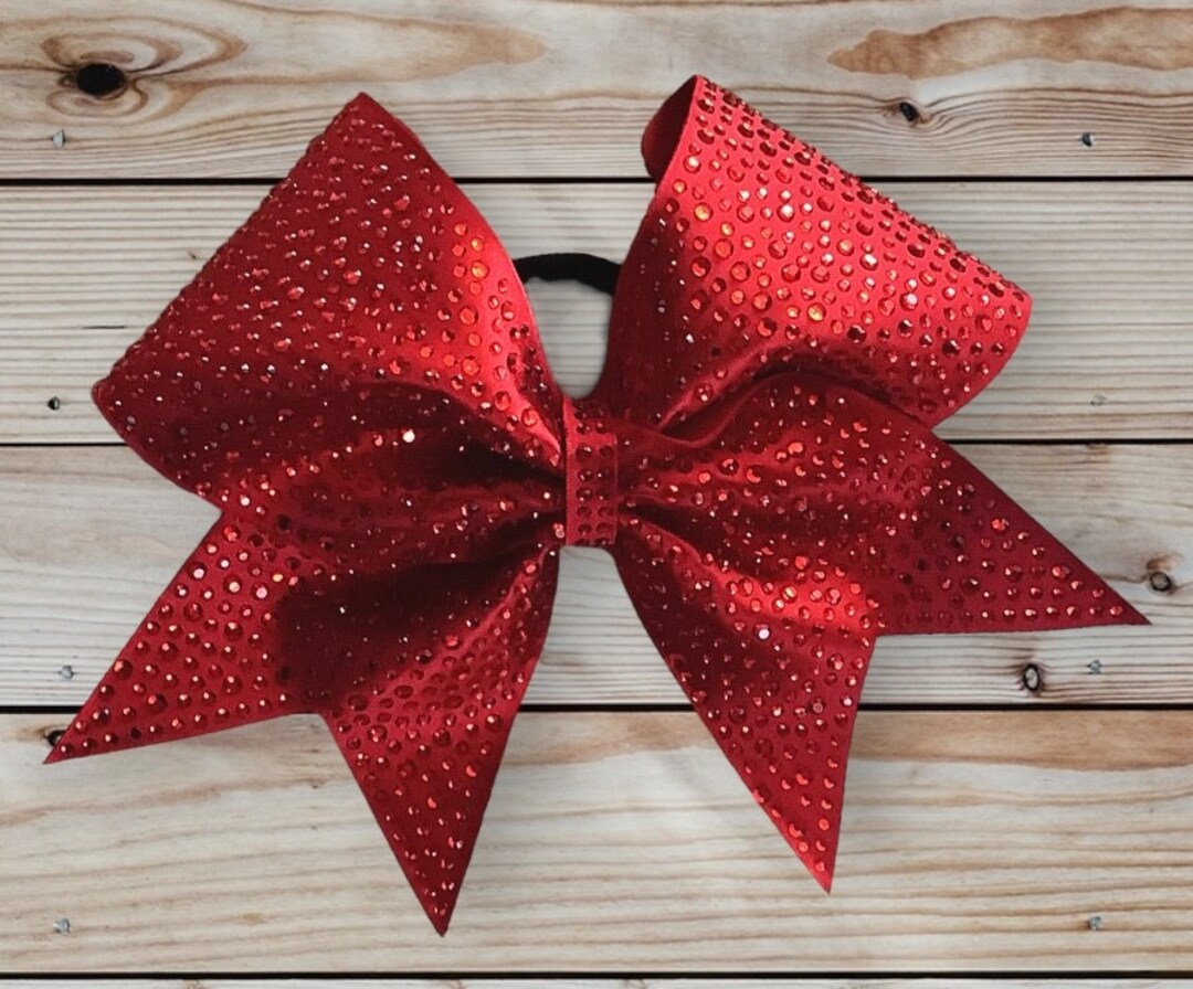 Custom Cheerleader Red Fabric Ribbon Red Rhinestone Cheer