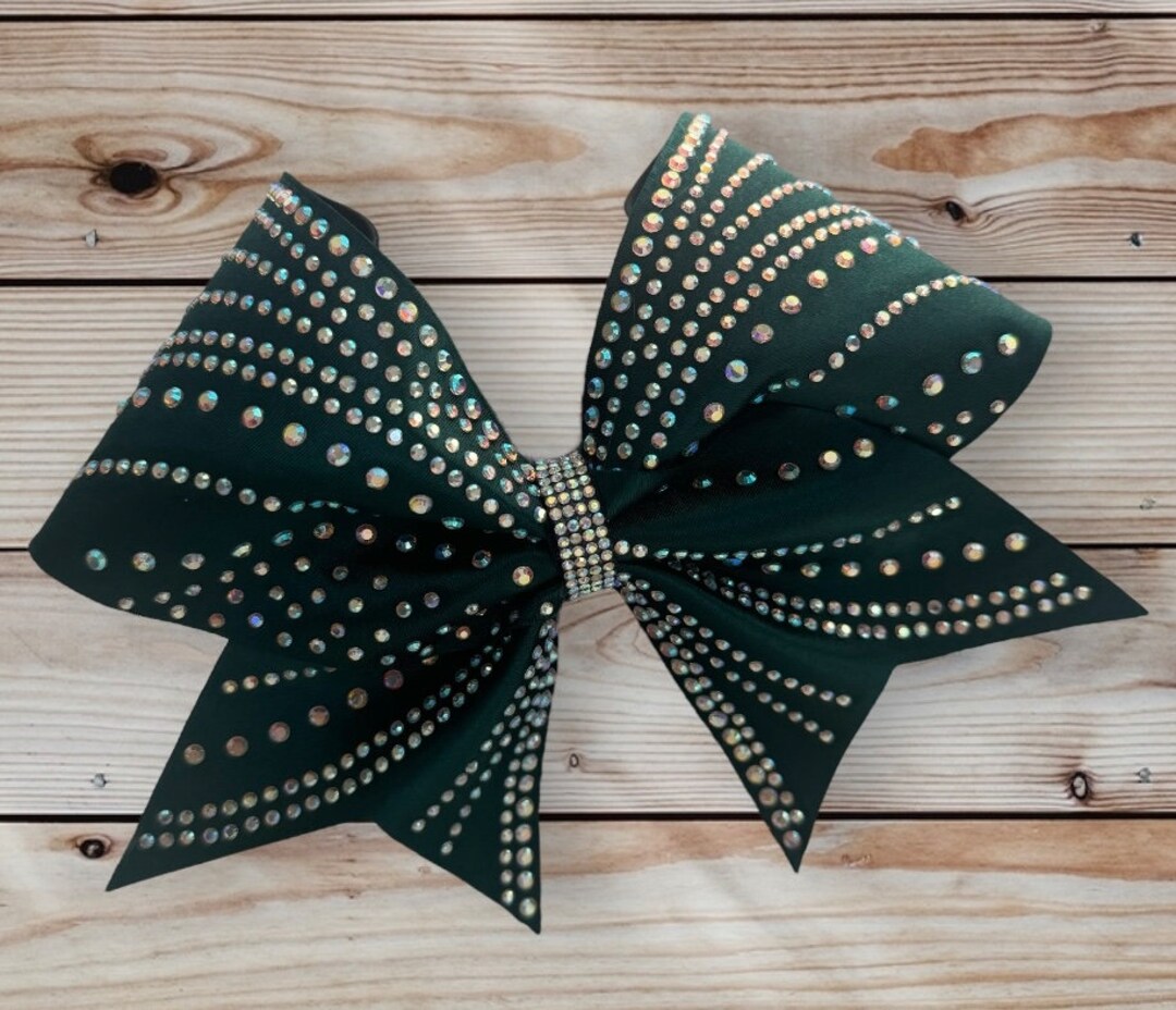 Custom Cheerleader Hunter Green Fabric Ribbon AB Rhinestone Cheer Hair ...