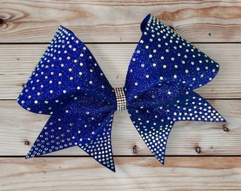 Custom Cheerleader Royal Blue Glitter AB Rhinestone Bling Cheer Hair Bow