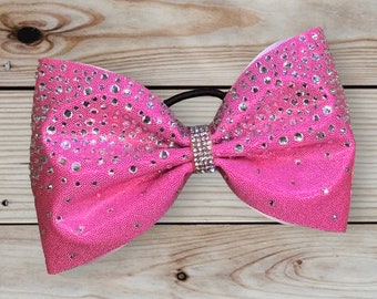 Tailless Metallic Hot Pink With Rhinestone Bling Cheerleader Cheer Hair Bow