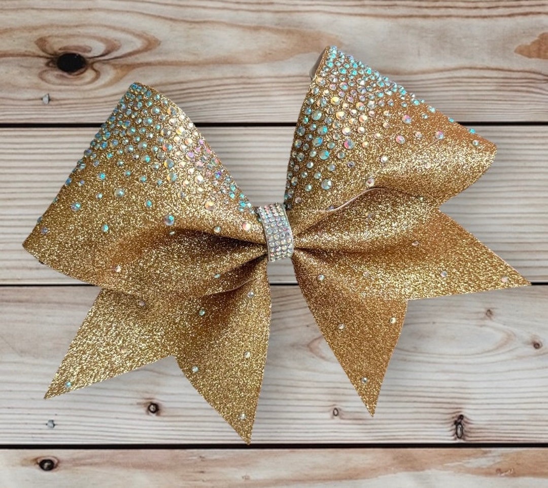 Custom Cheerleader Gold Glitter Ribbon AB Rhinestone Cheer Hair Bow - Etsy