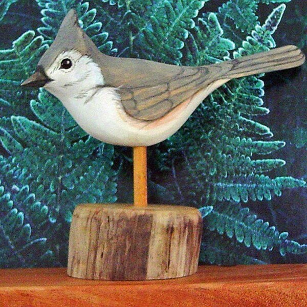 Wood Carved Songbird - Tufted Titmouse - Hand Carved - Hand Painted - Woodland - Wildlife Art - by Will Kay Studios