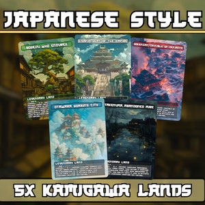 Tierras Kamigawa: conjunto de 5 tierras Kamigawa de estilo japonés: proxies mágicos personalizados con arte completo únicos: ¡Tierras de alta calidad para tus mazos Edh!