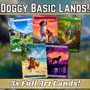 Doggy Basic Lands - Einzigartige Full-art Süßer Welpe Anime Benutzerdefinierte Magische Proxys - Perfektes Geschenk - Hochwertige Basic Lands für alle Formate!