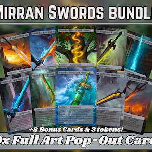 Lot de pièces de base Commander Swords - Lot de 10 + 1 cartes d'épée Mirran + plaque de commandant ! - Cartes proxy personnalisées entièrement illustrées pour votre deck préféré !