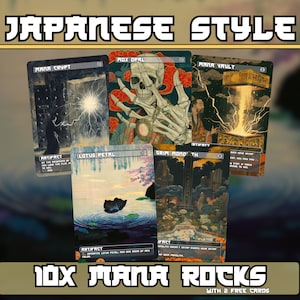 Pierres de mana - style japonais - lot de 10 pierres de mana + 2 cartes bonus ! - Des procurations personnalisées uniques avec une illustration complète - Des cartes de haute qualité pour vos decks Edh !