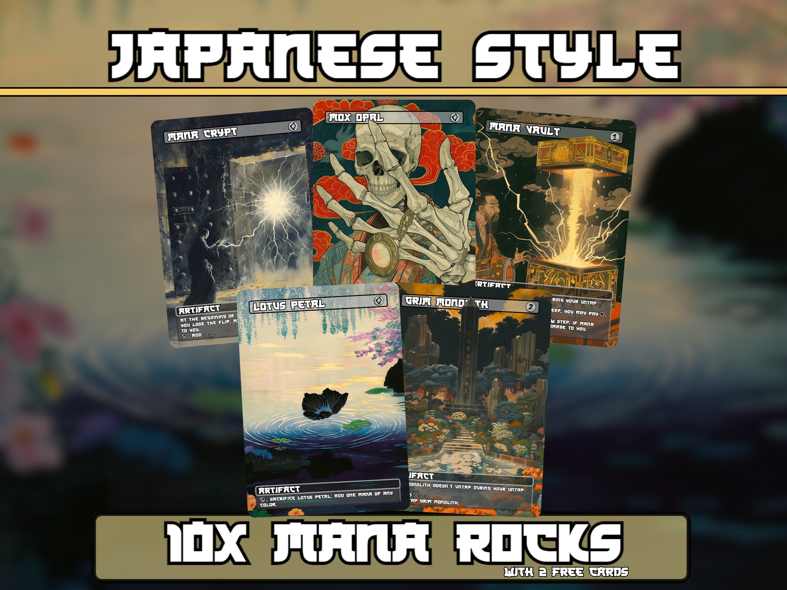 Mana Rocks - Japanese Style - Set of 10 Mana Rocks + 2 Bonus Card! - Unique Full-art Custom Proxies - High Quality Cards for your Edh Decks!