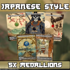Ensembles de procurations Medallion - Style japonais - Proxies personnalisées entièrement artistiques uniques en saphir et rubis perlé - Des cartes de qualité pour tous vos decks !