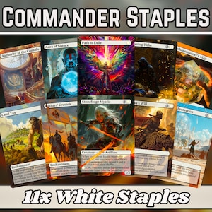 White Kommandant Heftklammern Classic Bundle - 10er Set + 1 weiße Karten!- 11 einzigartige Full-art Custom Magic Proxys -Karten für deine Lieblingsdecks!