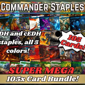Super Mega Bundle de 105 Card Commander Staples - Cadeau - Toutes les 5 couleurs - Des proxies magiques personnalisés avec illustration complète uniques - Des cartes de haute qualité pour vos decks !