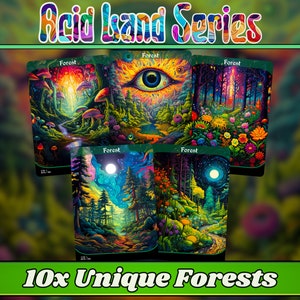 Série Acid Lands - Forêts psychédéliques de 10 - Proxies magiques personnalisés uniques avec illustration complète - Terrains de base de haute qualité pour tous les formats !