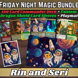Megabundle de Rin y Seri - Friday Night Magic - Proxy - ¡Está lloviendo a cántaros! - Baraja EDH de 120 cartas - Fundas personalizadas con escudo de dragón - Tapete de juego