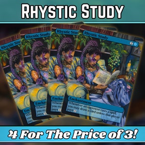 Estudo Rhystic - Proxy - Série de Arte de Fantasia Mágica Personalizada - Proxies personalizados com arte completa - Ótimo presente - Cartas para seus decks favoritos!