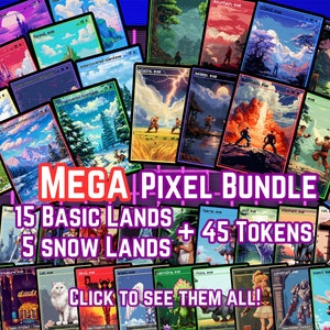 Lot mégapixels (65 cartes) - Terrains et jetons de base ! - Cadeau - Proxies Magic personnalisés - Cartes de haute qualité pour les decks EDH et cEDH !